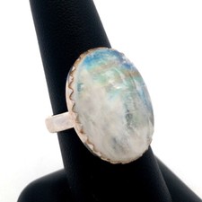 Vintage 925 Sterling Silver Oval Rainbow Moonstone Ring