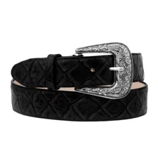 Black Western Cowboy Leather Belt Pirarucu Fish Print Dress Buckle Cinto