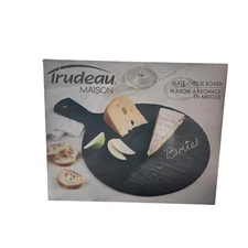 Trudeau Maison Slate Cheese Board Round With Handle 10 1/4 in Diameter NIB