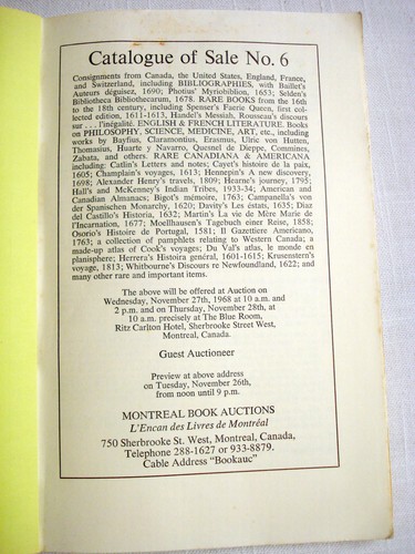 Montreal Book Auctions Sale Number Six 1968 Rare Book Auction Catalogue - Picture 2 of 3