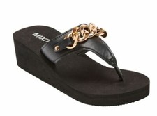 NEW WOMEN'S MIXIT BLACK GOLD CHAIN FLIP FLOPS WEDGE SANDALS SIZES 6,7,8,9,10