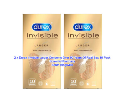 2 x Durex Invisible Larger Condoms Extra Thin Comfortable Fit 10 Pack=20 Condoms