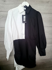 Prettylittlething Womens Shirt Dress Size Uk 12 Long Sleeved Collared Buttons