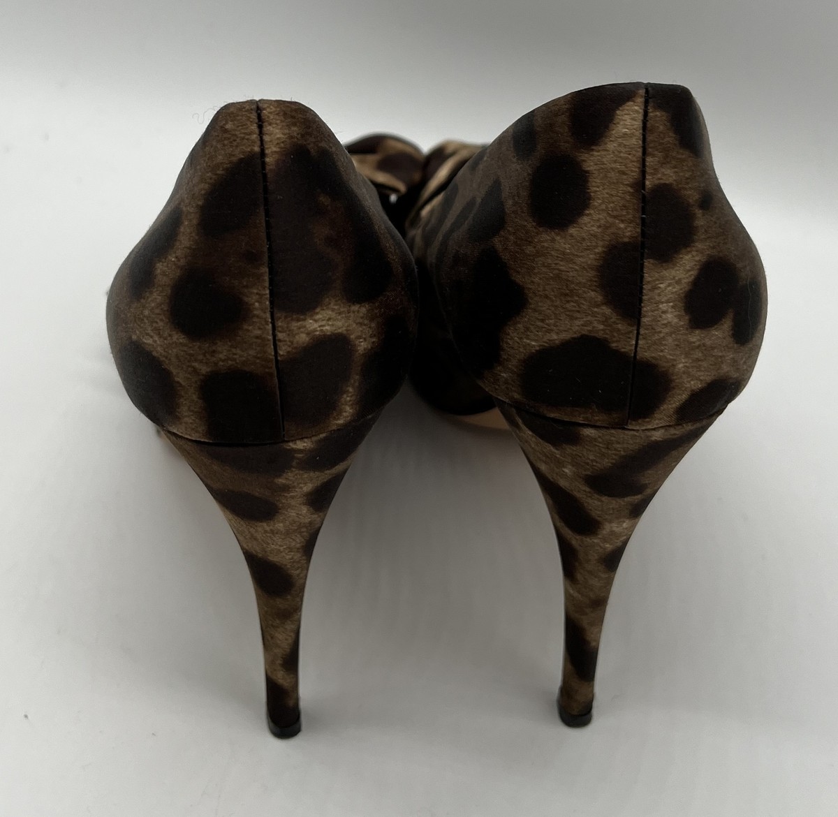 Dolce&Gabbana Brown Leopard Print Satin Bow Peep-Toe
