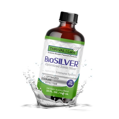 BioSILVER Ionic Colloidal Silver 20 PPM Liquid 32oz Glass Bottle by Thrival Labs