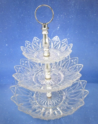 Vintage Federal Glass Petal Serving Tidbit Tray 3 or 4 Tier Bowls  MCM Homeware