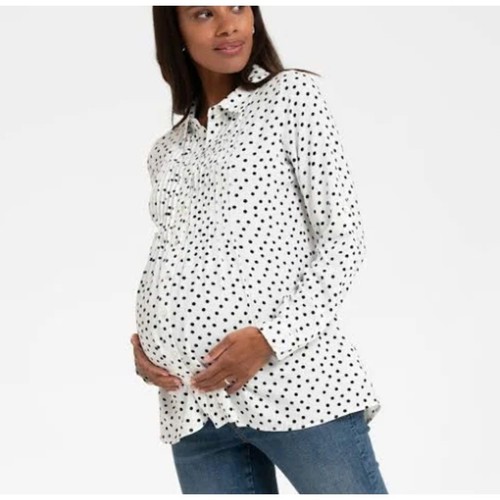 Seraphine NEW US 6 Dotty Woven Top Button Shirt pintuck tunic polka dot