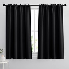 Bedroom Blackout Curtains 45 inches Length - Black Curtains Light UV Block In