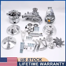 For SBC Chevy Alum V BELT Pulley w/Bracket Kit&Long Water Pump Alternator Pump