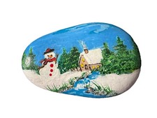 Acrylic Painting Original Natural River Rock Art Snowman Winter Christmas Gift