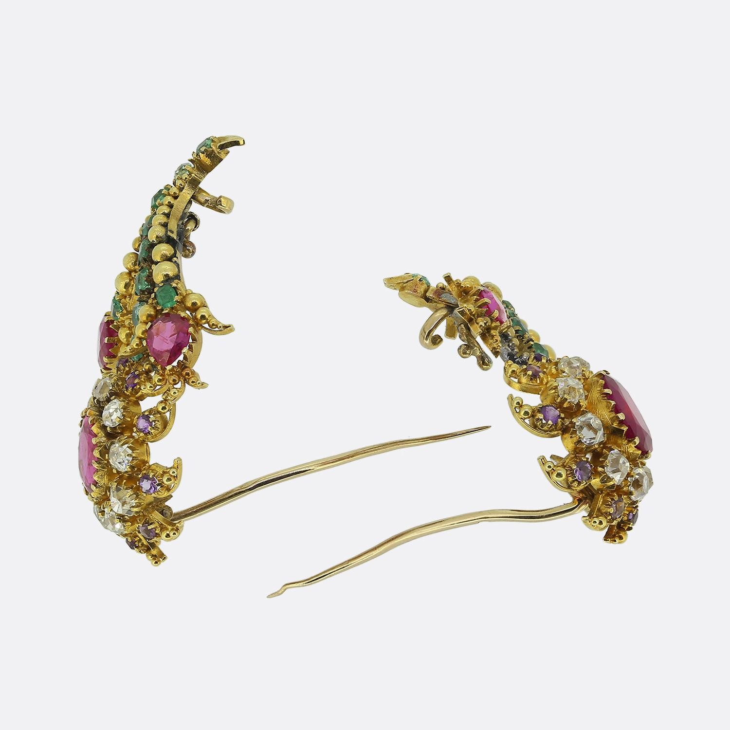 Antique Burmese Ruby and Multi Gemstone Flower Br… - image 4