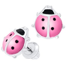 Sterling Silver Pink Ladybug Baby Studs