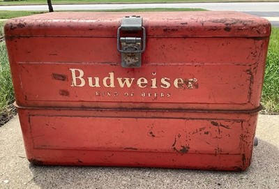 Vintage Budweiser King of Beers Red Metal Cooler *Read*