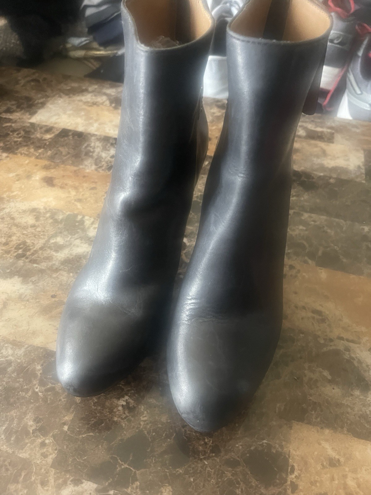 Calvin Klein's Black Leather Palisa Stiletto Heel Studded Ankle Booties Size 7.5 thumbnail 5