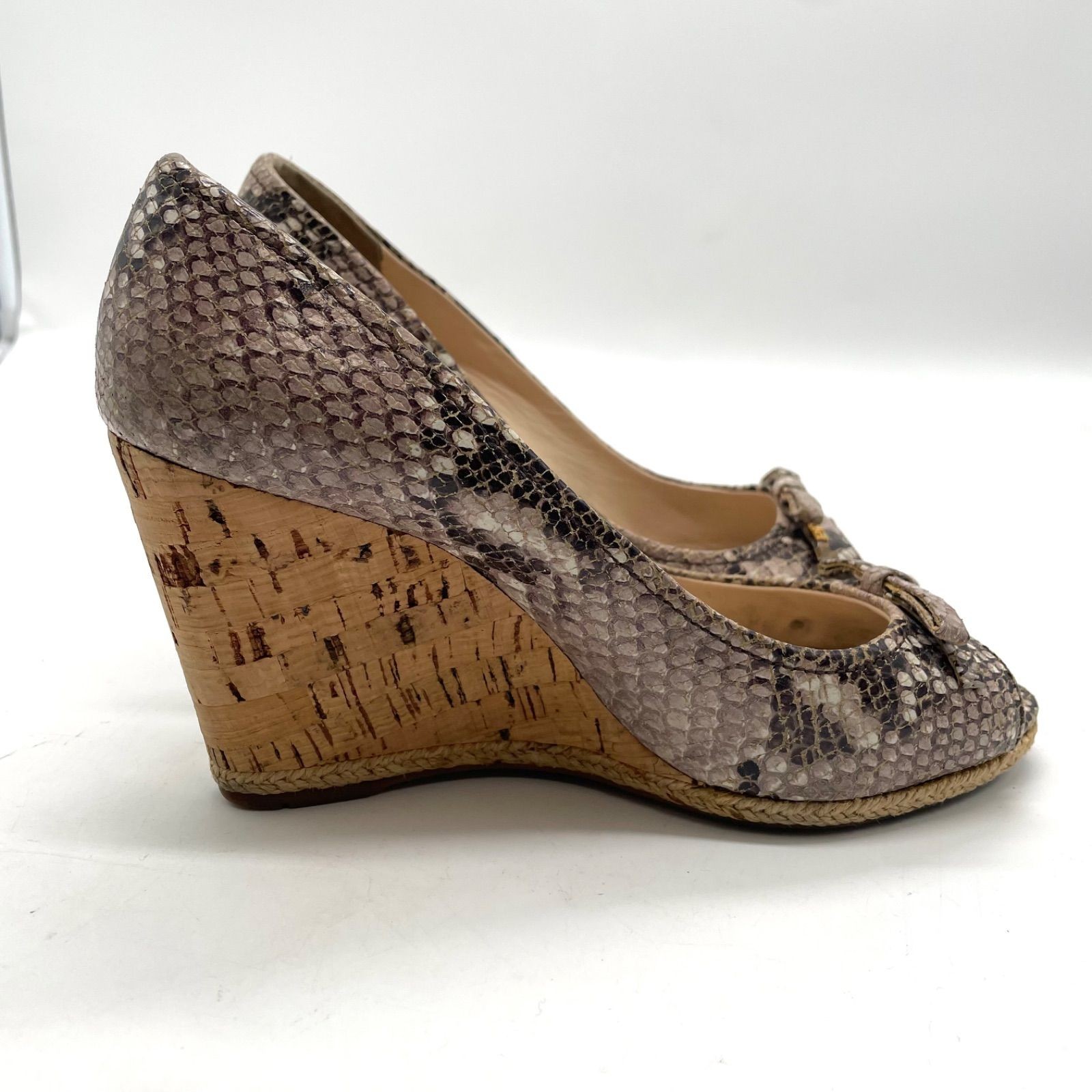 PRADA Beige Python Wedge Pumps Ribbon Logo Hardwa… - image 7