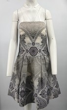 Carolina Herrera Strapless Brocade Black/White Print Fit+Flare Dress sz 10