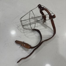 Dog Muzzle Adjustable Metal Wire Basket Leather Straps Small 