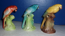 3 Pre Owned Czechoslovakia Parakeet Flower Frogs on Tree Trunks