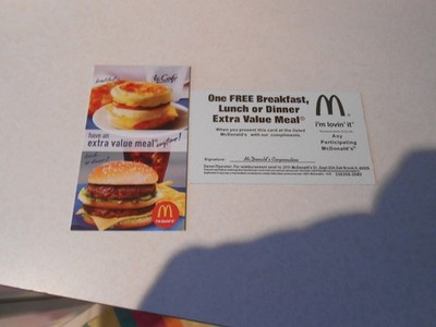 Lot of 10 Mcdonalds Combo Meal Cards