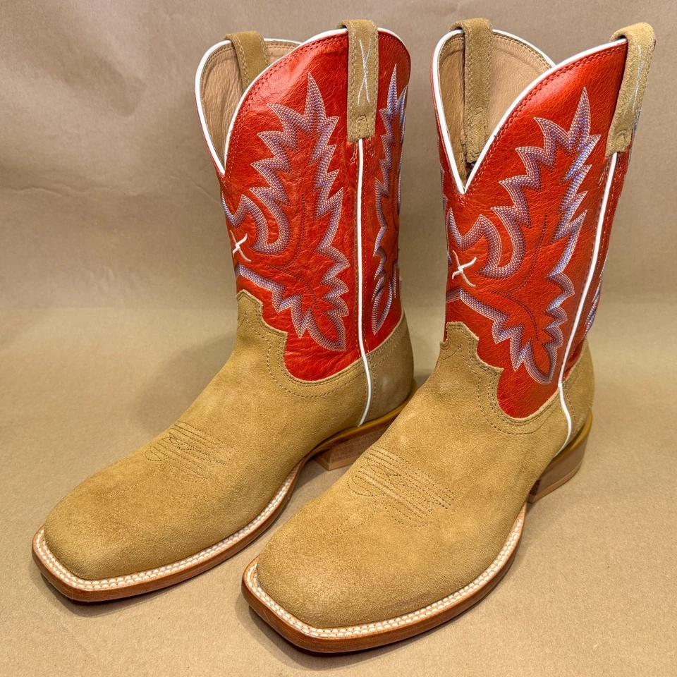 Twisted X Square Toe Roughout Cowboy Boots - Tan/Red - Size 9US Mens - Image 2 of 4