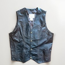 Cripple Creek Brown Leather Western Cowboy Vest Men's Small Vintage Biker