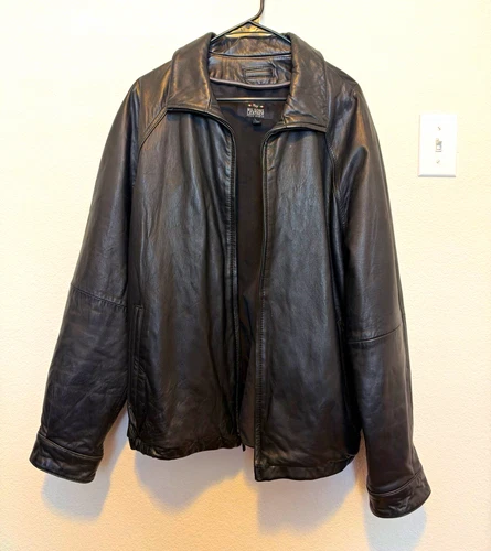 Wilsons Leather Pelle Studio Men’s Black Leather Jacket Full Zip Lined XL 44" - product listing photo