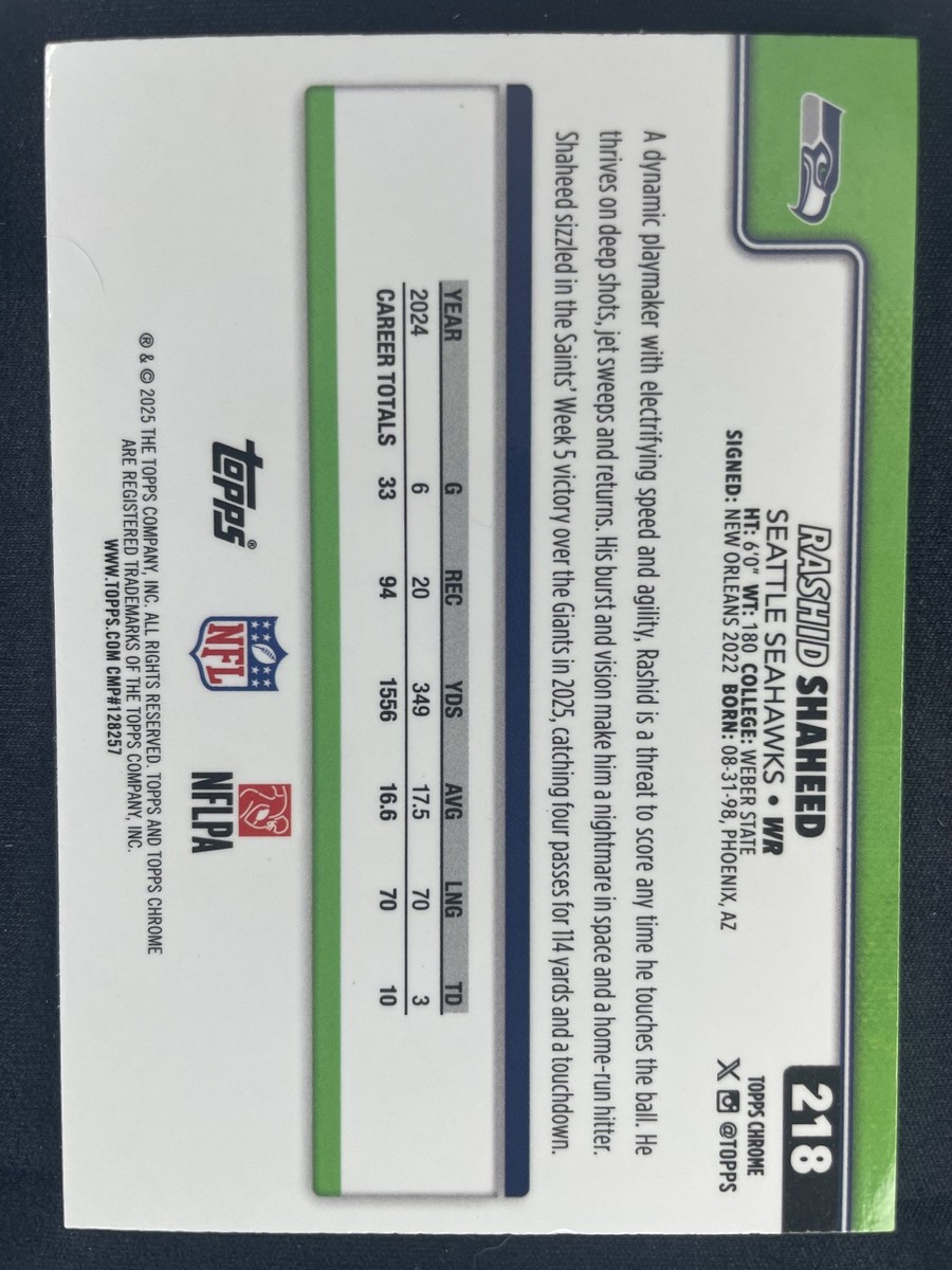 2025 Topps Chrome Football #218 Rashid Shaheed Pulsar Refractor