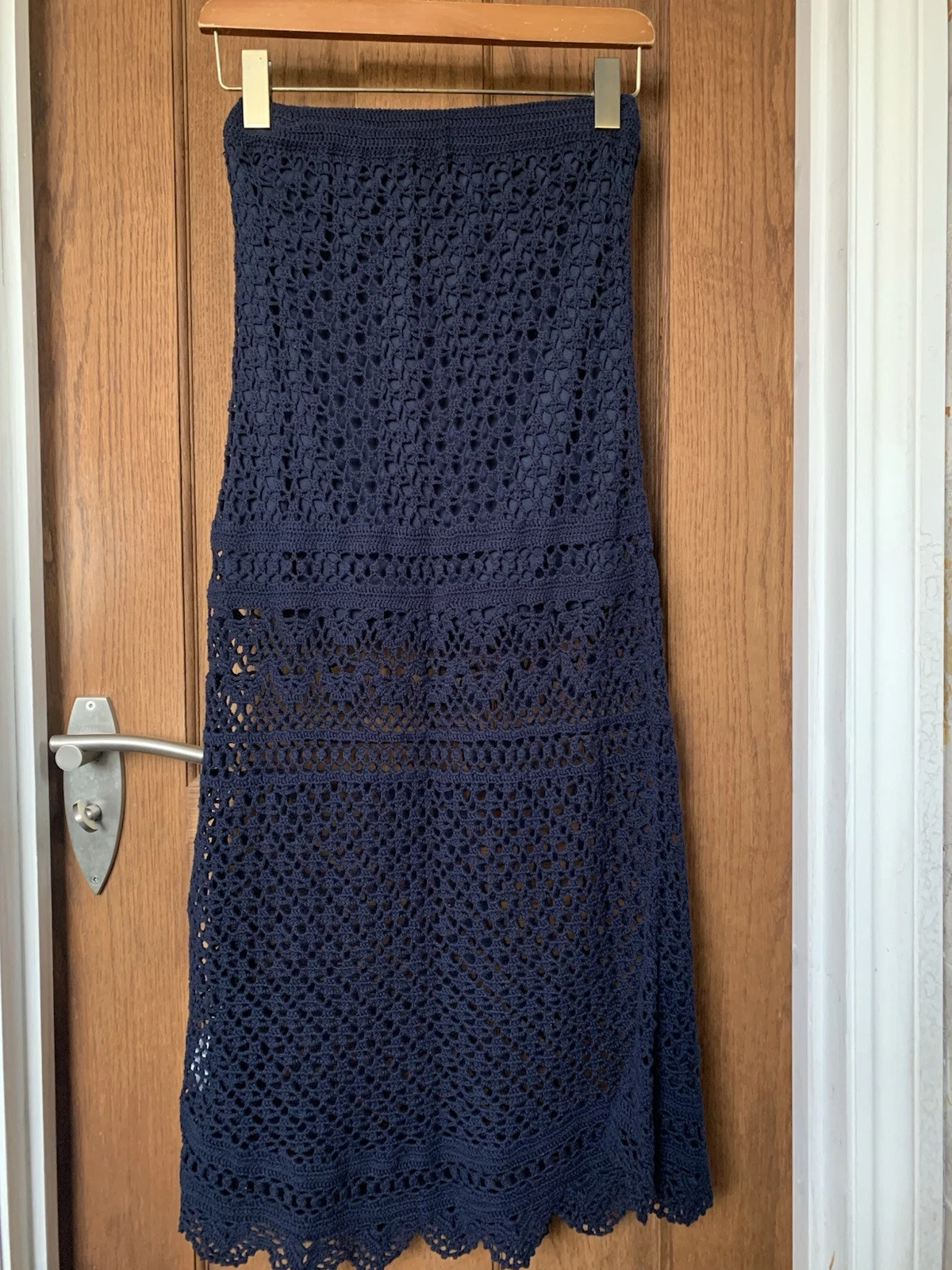 Navy Pure Cotton Crochet Skirt by Mango