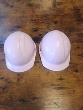 2 (PAIR) PINK V-Gard Front Brim Hard Hat, Cap Style, Type 1, Class E Msa Safety