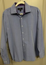 Bristol  Bull Men's Dress Shirt Light Blue Large 16-16 1/2 34-35 Purple Cuffs