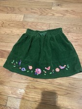 Gymboree Girls Green Corduroy Skirt Shorts Under Embroidered Flowers Birds 5