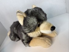 Aurora Timber Wolf Plush Realistic Gray Tan Laying Lifelike Husky Fox Miyoni 18