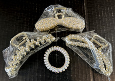 LOT of 3 DIFFERENT STYLES of LARGE PEARL RHINESTONE HAIR CLIPS NEW IN PACKS