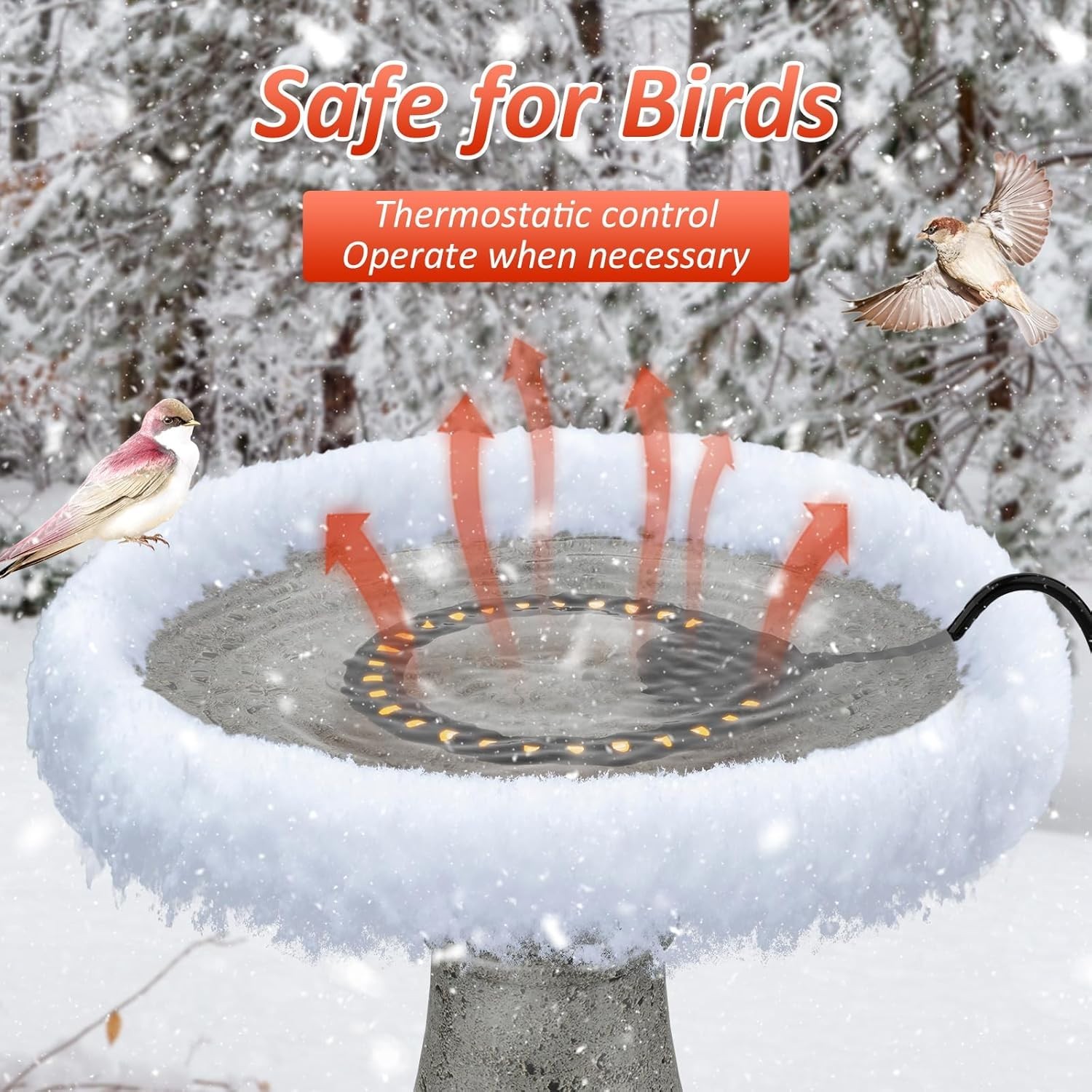 Outdoor Bird Bath Heater 250W - Automatic Winter De-icer for Safe Drinking Water