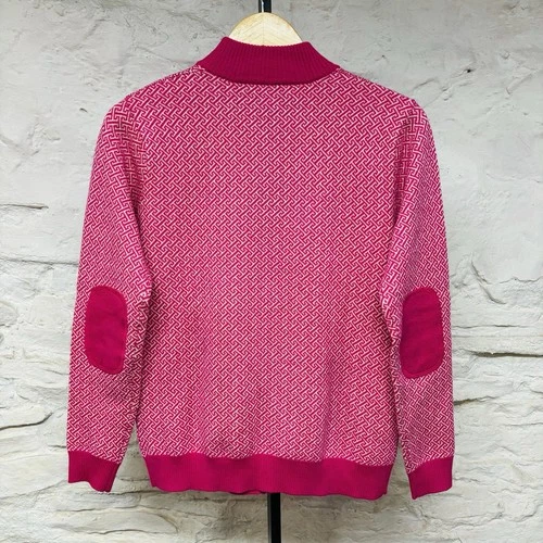 Peter Millar 100% Merino Wool Full Zip Pink Sweater Jacket Womens Elbow Patches