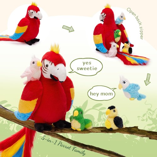 Macaw Parrot Stuffed Animals with Babies, 18'' Mommy Stuffed Parrot Plush wit... - Bild 5 von 9