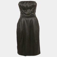 Dolce Gabbana Black Satin Strapless Short Dress S