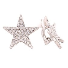 Five-pointed Star Shape Fine Full Rhinestone Fashion Silver/Gold Clip Earrings