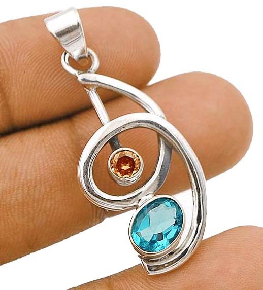 Natural Flawless Blue Topaz 925 Solid Genuine Sterling Silver Pendant,