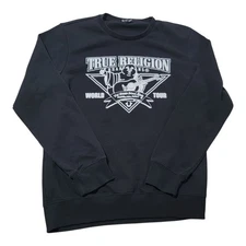 True Religion Crew Neck Sweatshirt Mens Large Black Logo Pullover Buddha 