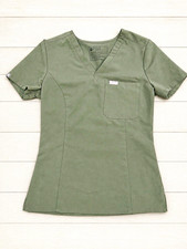 FIGS Technical Collection Women's XXS Green V-Neck Scrub Top Pocket Solid