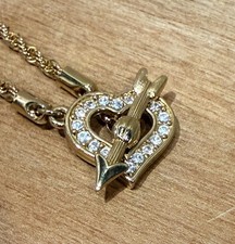 Swarovski Crystal Heart w/ Arrow Rope Necklace, Gold Twisted Chain, Love, Swan