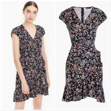 J. Crew Tapestry Floral Surplice V-Neck Faux Wrap Mini Dress Preppy Blue Size 6