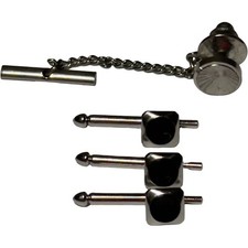 TUXEDO STUD 3 BLACK AND SILVER  UNMARKED TIE BACK VINTAGE SWANK