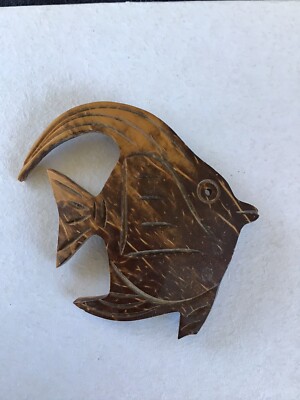 Vintage Carved Coconut Shell Angel Fish Brooch Pin | eBay