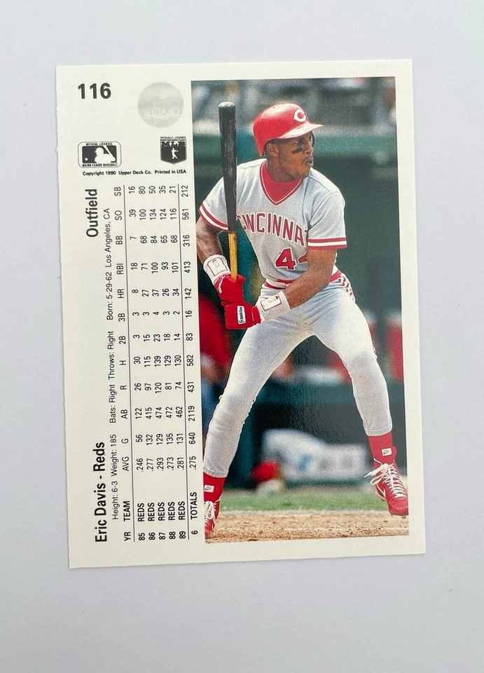 Eric Davis 1990 Upper Deck #116 Baseball Card - Image 3 of 3