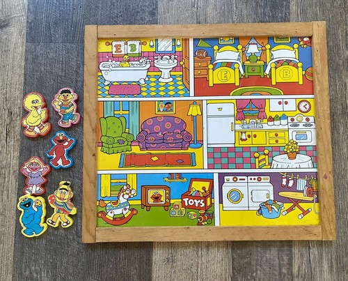 1960’s Sesame Street SceneMagnetic Board. 6 Magnetic Characters, White Board