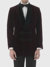 Mens Red Velvet Smoking Jacket Grooms Wedding Party Wear Dinner Blazer Coat