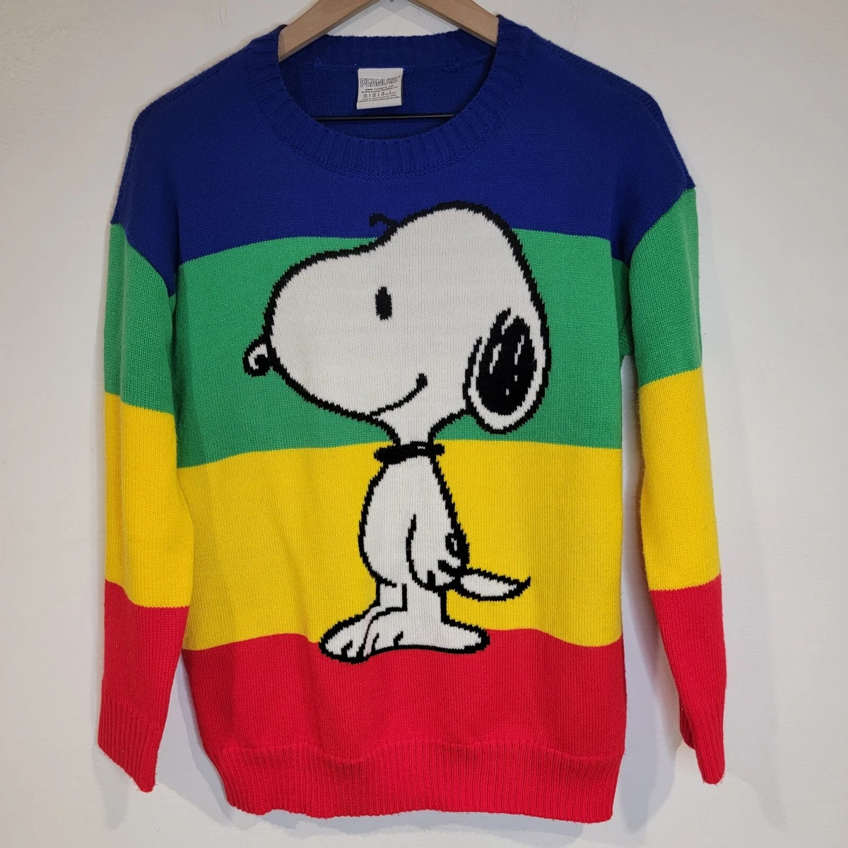 EUC Peanuts Snoopy Rainbow Sweater Thick Stripe Crew Neck Size Small | eBay