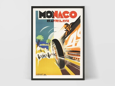 Monaco 1931 Grand Prix - Vintage F1 Car Racing Poster Retro Wall Art Print.